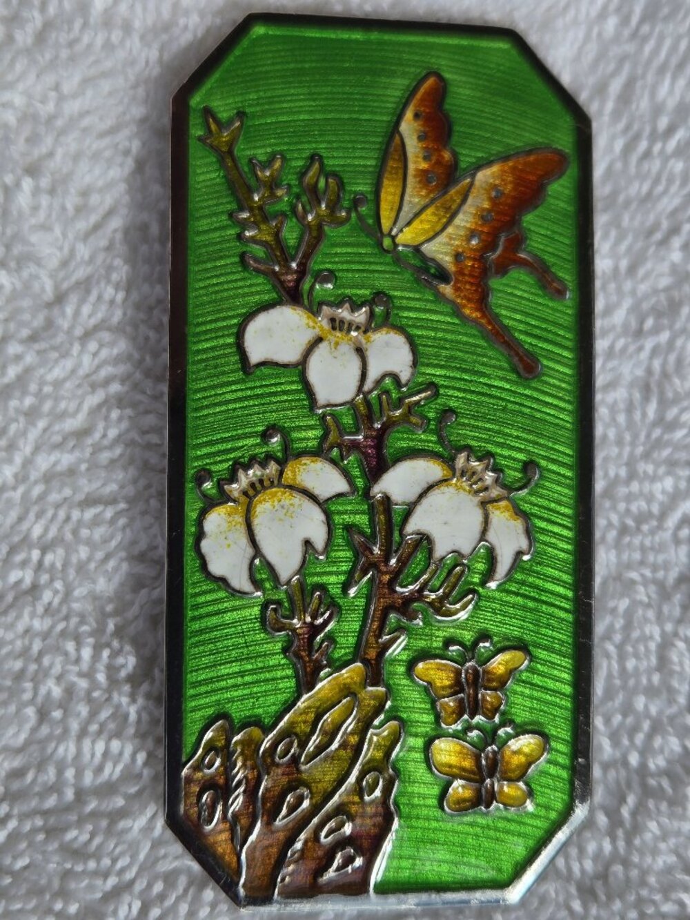 Vintage Korean 99% Pure Silver Cloisonné Box Chilbo Butterflies Plum Blossoms